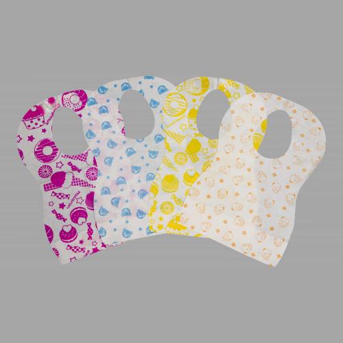 China Disposable Baby Bib, Waterproof Paper + PE Film 24.5*34.5cm with Pocket, Multi-Color for Home & Restaurant Use Fabricante